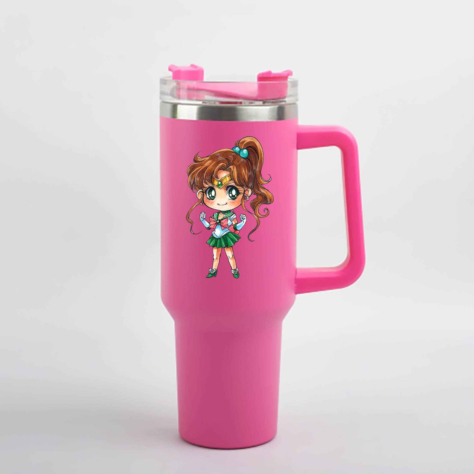 （画像用） 美少女戦士セーラームーン 木野 まこと きの まこと Sailor Moon Kino Makoto （セーラージュピター；Sailor Jupiter） 1200mL車用タンブラー - クリスタルステッカー（プラスチックストロー付き）